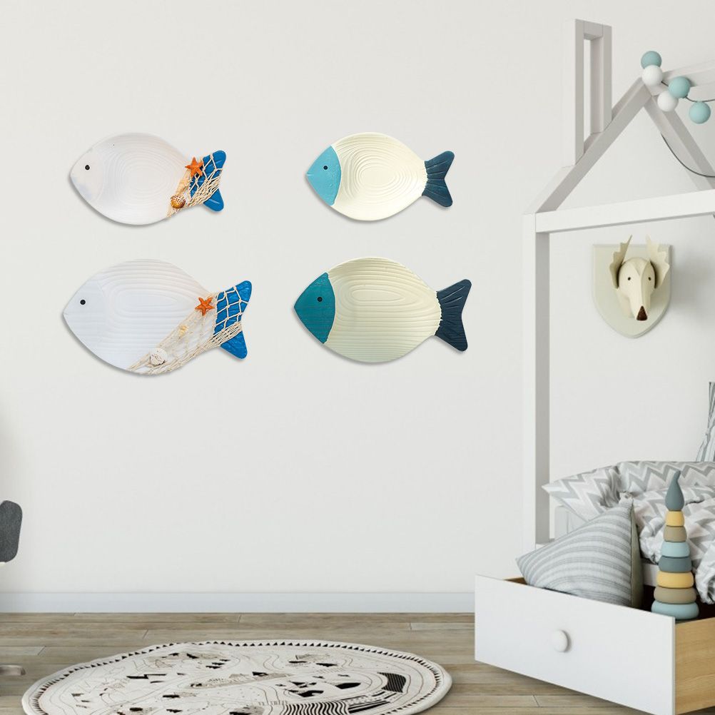 Wood Fish Hanging Ornament Wooden Fish Wall Art Decor for Beach Theme Fish Sculpture