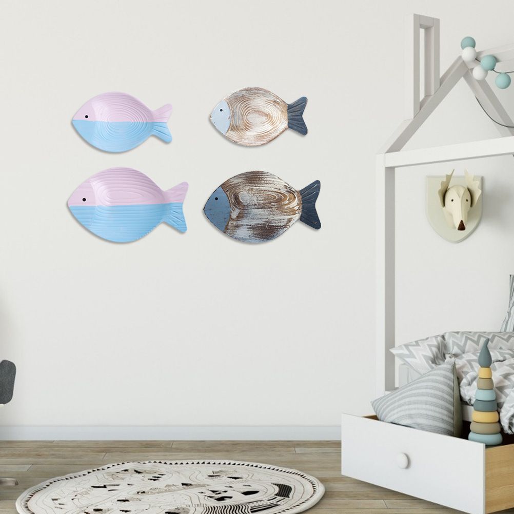 Wood Fish Hanging Ornament Wooden Fish Wall Art Decor for Beach Theme Fish Sculpture