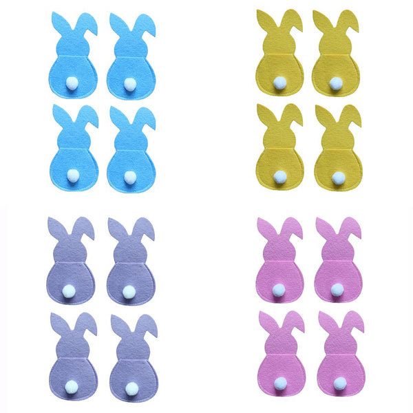 16Pcs Easter Bunny Cutlery Bags Rabbit Flatware Holder Tableware Utensil Storage Bags for Home Party Tabletop