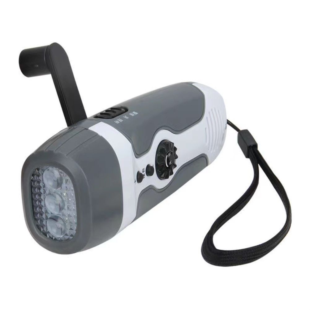 Hand Crank Charging Flashlight with 3 LED Light FM Radio Alarm for Travel Camping Mining Disaster