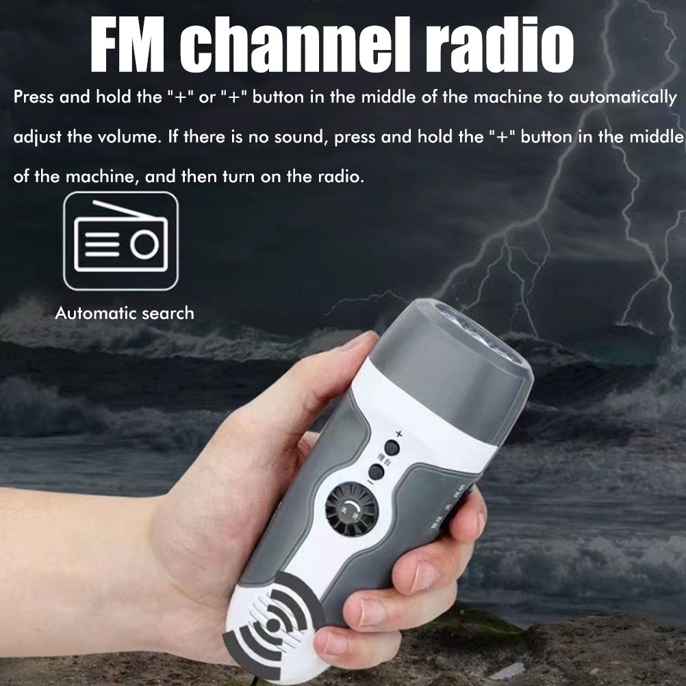Hand Crank Charging Flashlight with 3 LED Light FM Radio Alarm for Travel Camping Mining Disaster