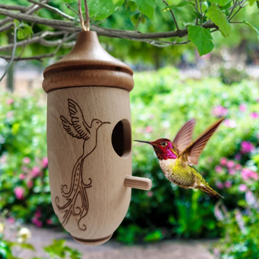 Hummingbird House Wooden Hummingbird Nest for Outside Hanging Garden Bird Feeder