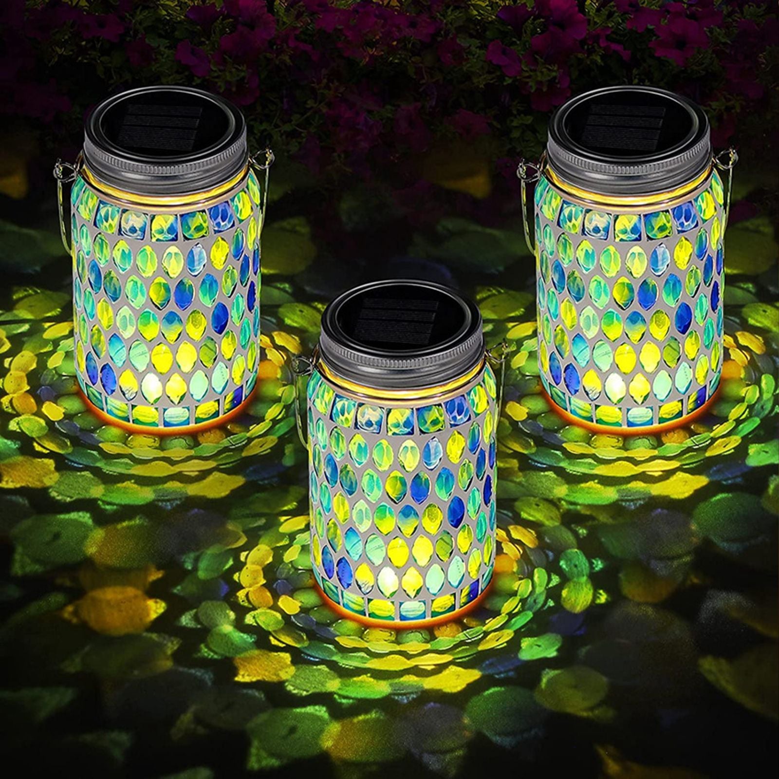 Solar Mosaic Lantern Light IP44 Waterproof Inlaid Fade Resistant Mosaic Glass Light