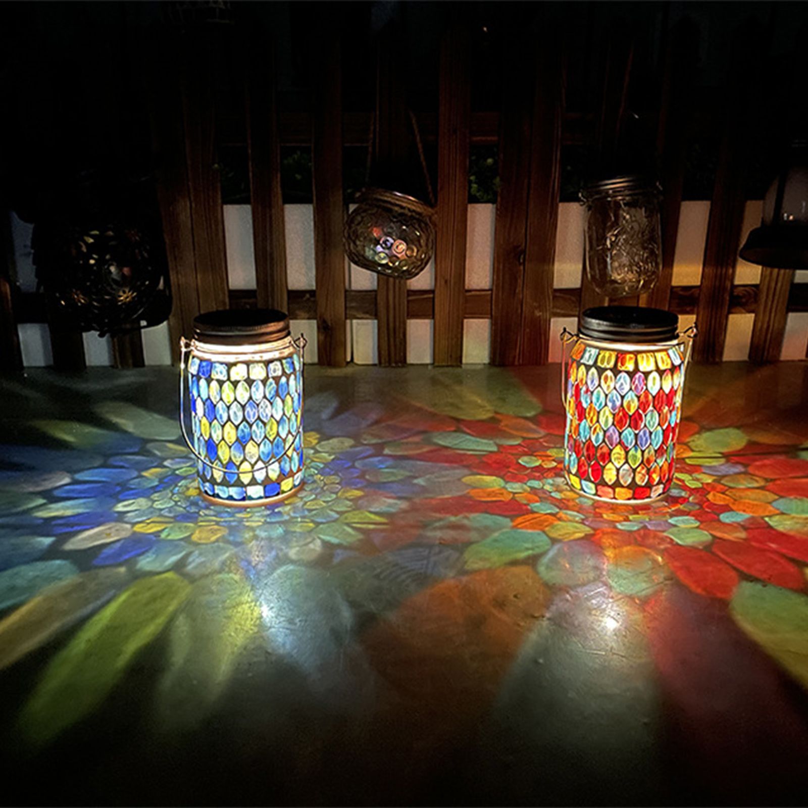 Solar Mosaic Lantern Light IP44 Waterproof Inlaid Fade Resistant Mosaic Glass Light