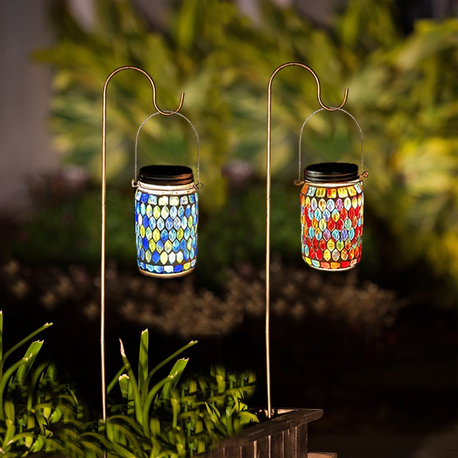 Solar Mosaic Lantern Light IP44 Waterproof Inlaid Fade Resistant Mosaic Glass Light