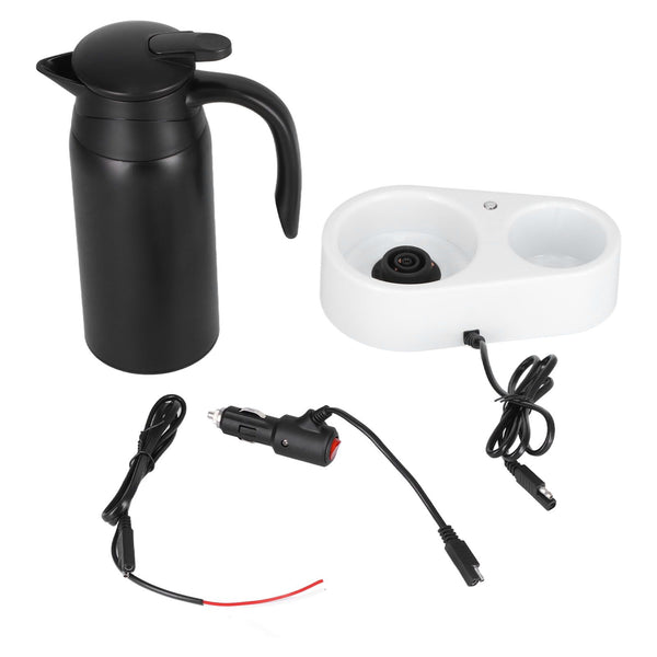 800ml Portable Electric Car Kettles Car Water Dispenser with White Base Silicone Sealing Ring Cover for Travel Boil WaterBlack