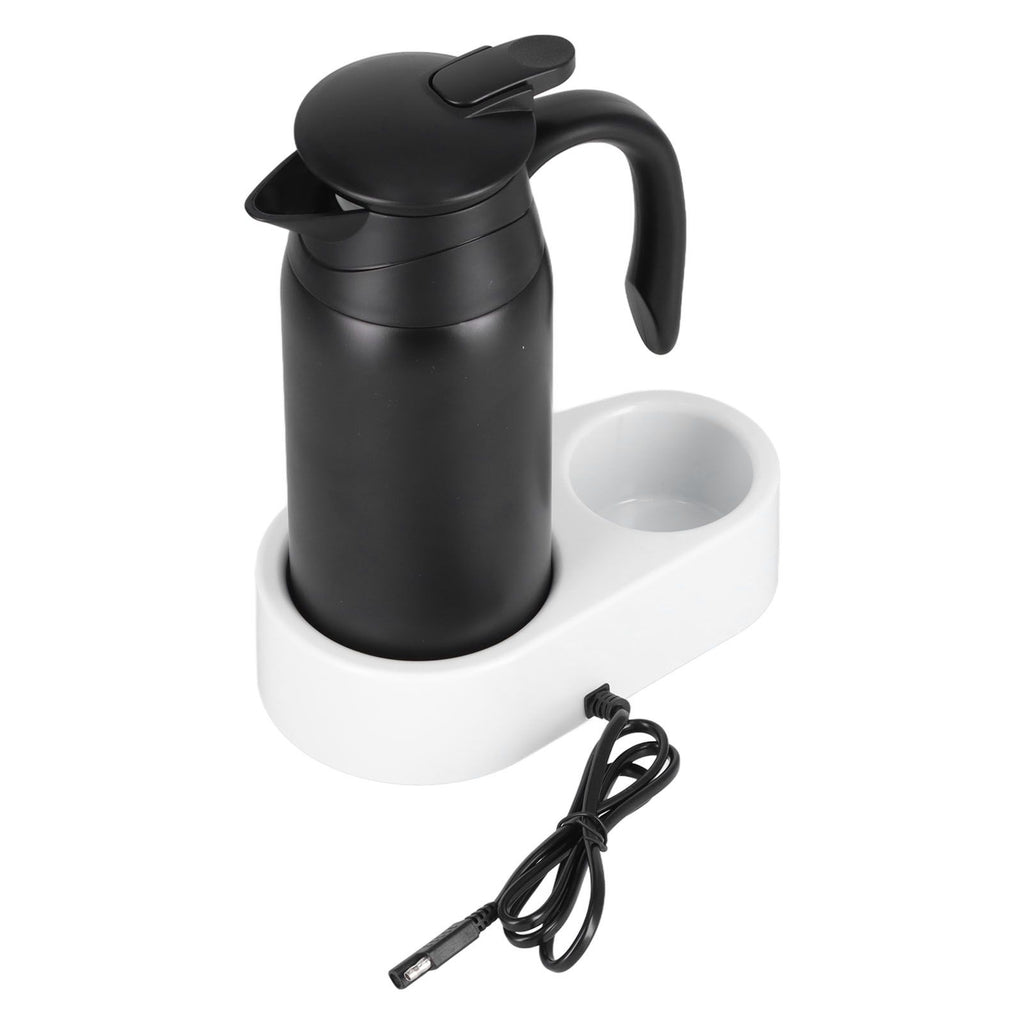 800ml Portable Electric Car Kettles Car Water Dispenser with White Base Silicone Sealing Ring Cover for Travel Boil WaterBlack