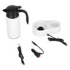 800ml Portable Electric Car Kettles Car Water Dispenser with White Base Silicone Sealing Ring Cover for Travel Boil WaterWhite