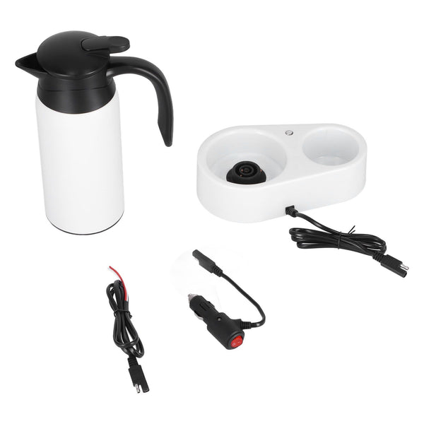 800ml Portable Electric Car Kettles Car Water Dispenser with White Base Silicone Sealing Ring Cover for Travel Boil WaterWhite