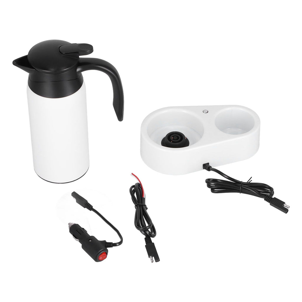800ml Portable Electric Car Kettles Car Water Dispenser with White Base Silicone Sealing Ring Cover for Travel Boil WaterWhite