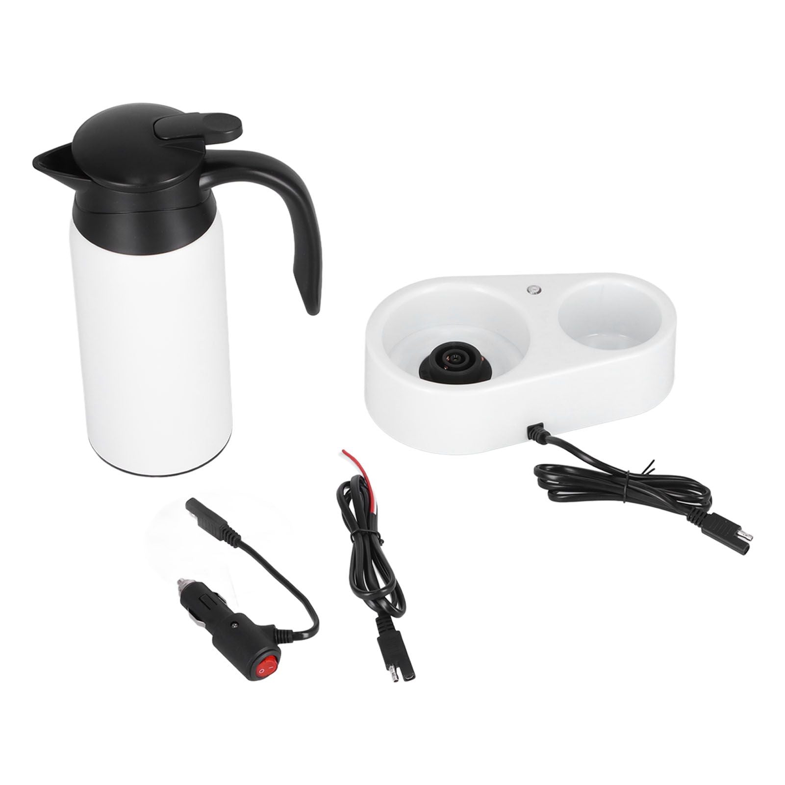 800ml Portable Electric Car Kettles Car Water Dispenser with White Base Silicone Sealing Ring Cover for Travel Boil WaterWhite