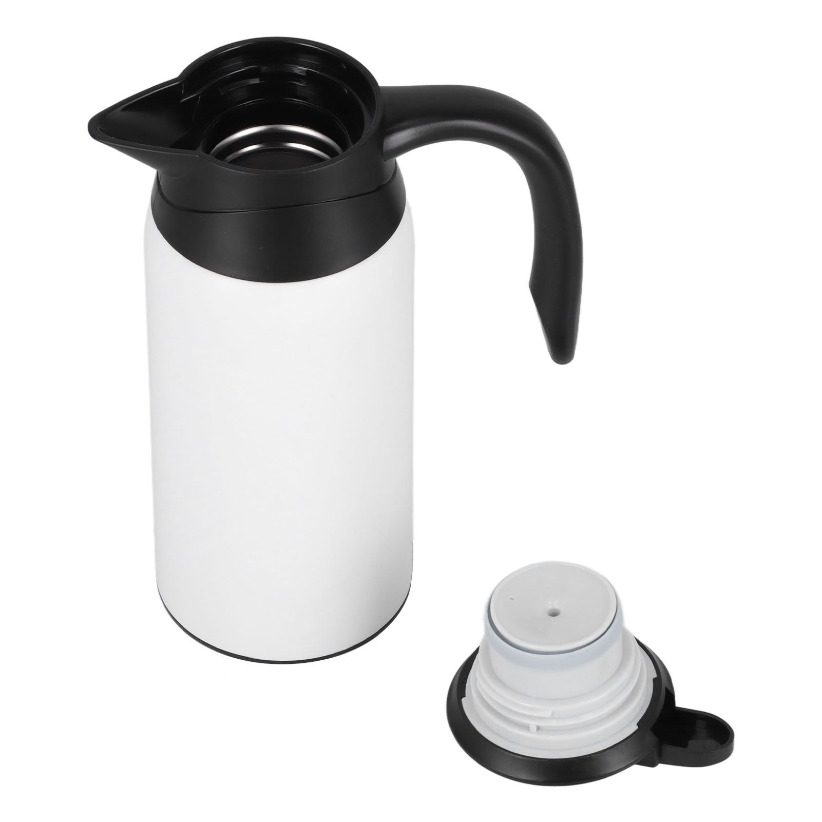 800ml Portable Electric Car Kettles Car Water Dispenser with White Base Silicone Sealing Ring Cover for Travel Boil WaterWhite