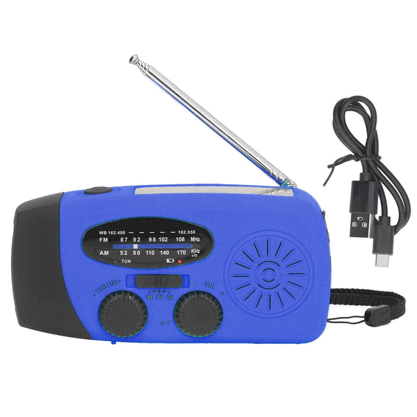 Hand Crank Solar Radio Multifunctional Emergency Radio LED Radio with Flashlight for Outdoor CampingBlue America