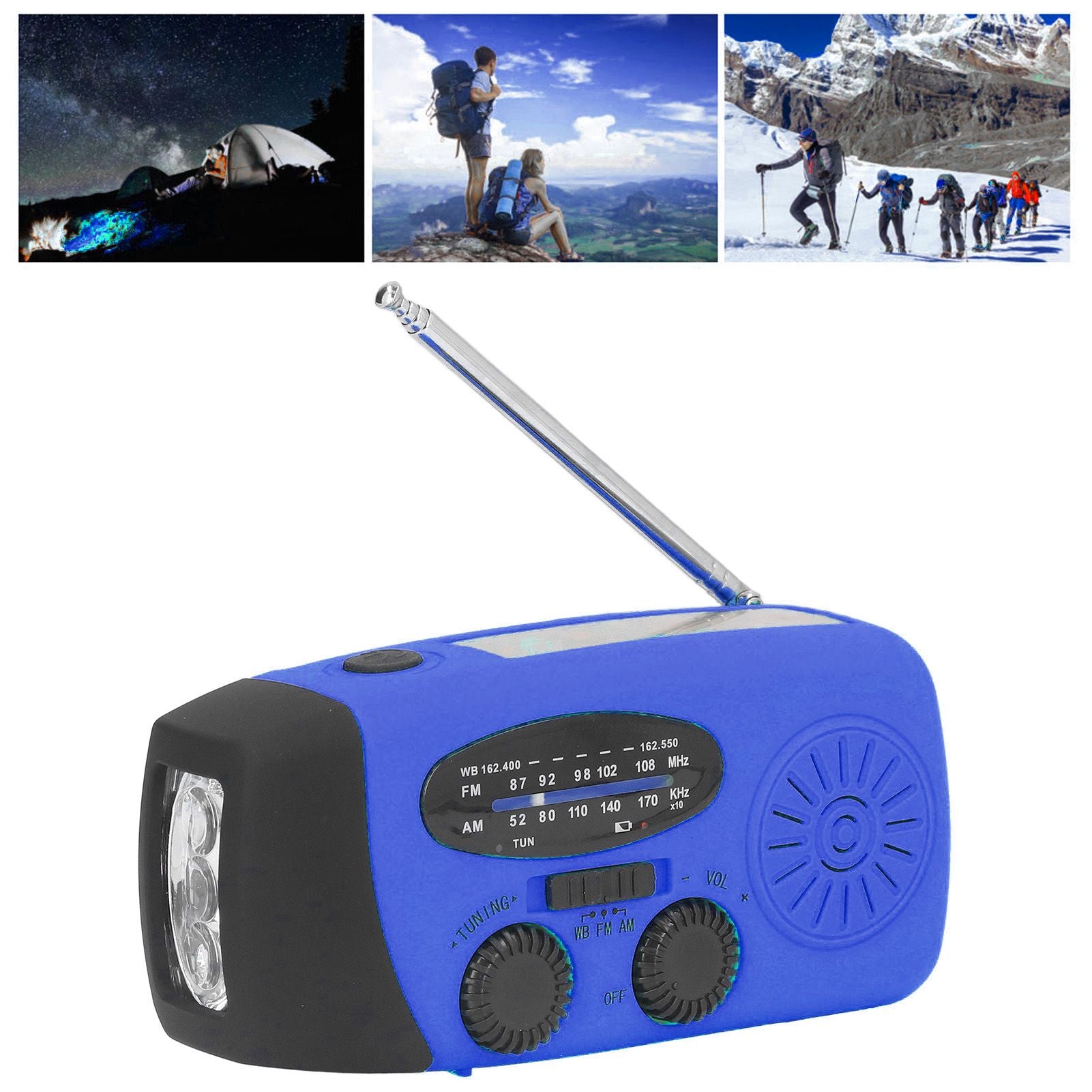 Hand Crank Solar Radio Multifunctional Emergency Radio LED Radio with Flashlight for Outdoor CampingBlue America