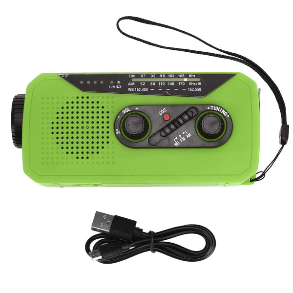 Emergency Radio Hand Power Generation Solar Radio with LED Flashlight 2000mah Charging for Camping HikingGreen US Type