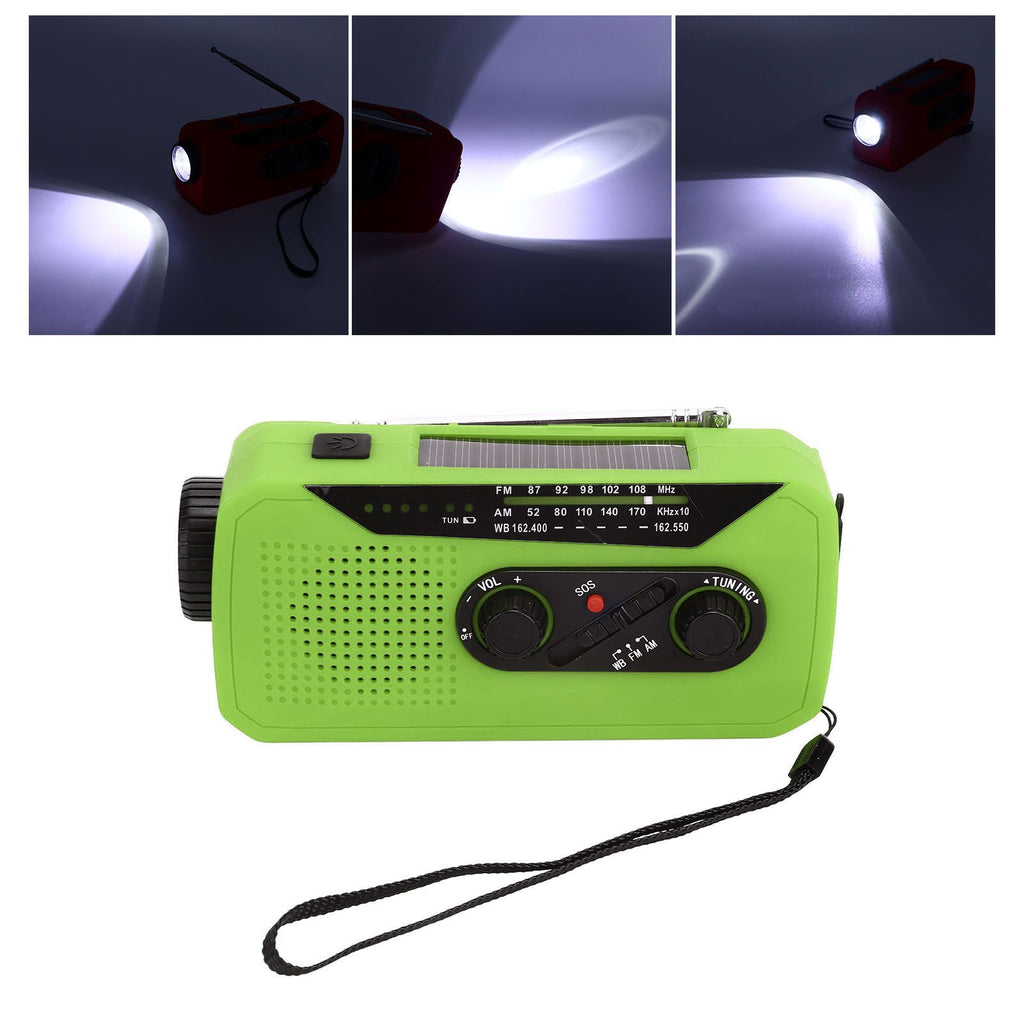 Emergency Radio Hand Power Generation Solar Radio with LED Flashlight 2000mah Charging for Camping HikingGreen US Type