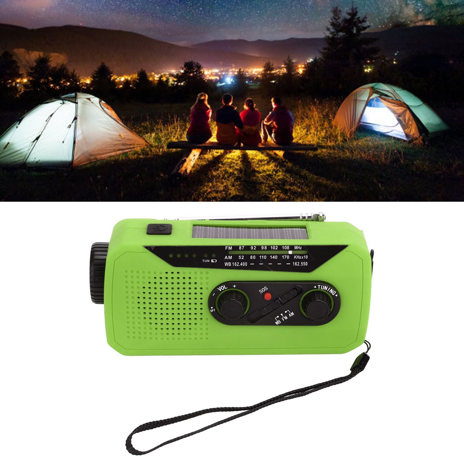 Emergency Radio Hand Power Generation Solar Radio with LED Flashlight 2000mah Charging for Camping HikingGreen US Type