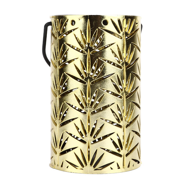 LED Hanging Lantern with Leaf Hollow Pattern Portable Fireplace Lamp for Party House Yard Decoration Gold