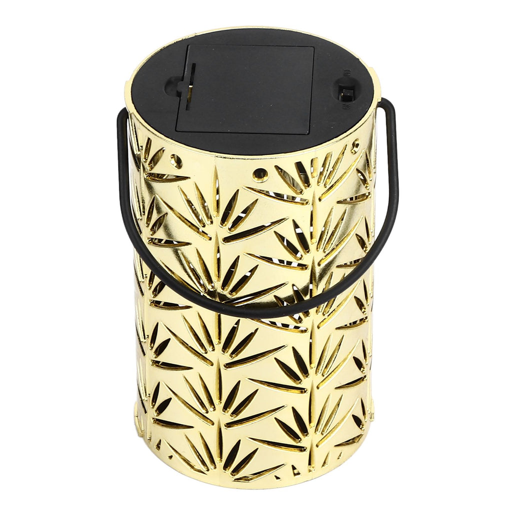 LED Hanging Lantern with Leaf Hollow Pattern Portable Fireplace Lamp for Party House Yard Decoration Gold