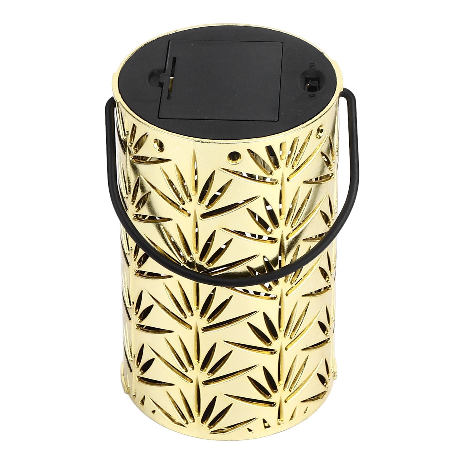 LED Hanging Lantern with Leaf Hollow Pattern Portable Fireplace Lamp for Party House Yard Decoration Gold