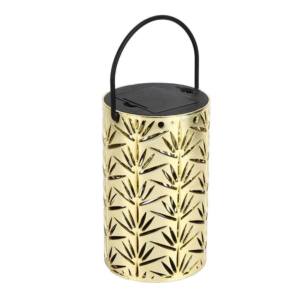 LED Hanging Lantern with Leaf Hollow Pattern Portable Fireplace Lamp for Party House Yard Decoration Gold