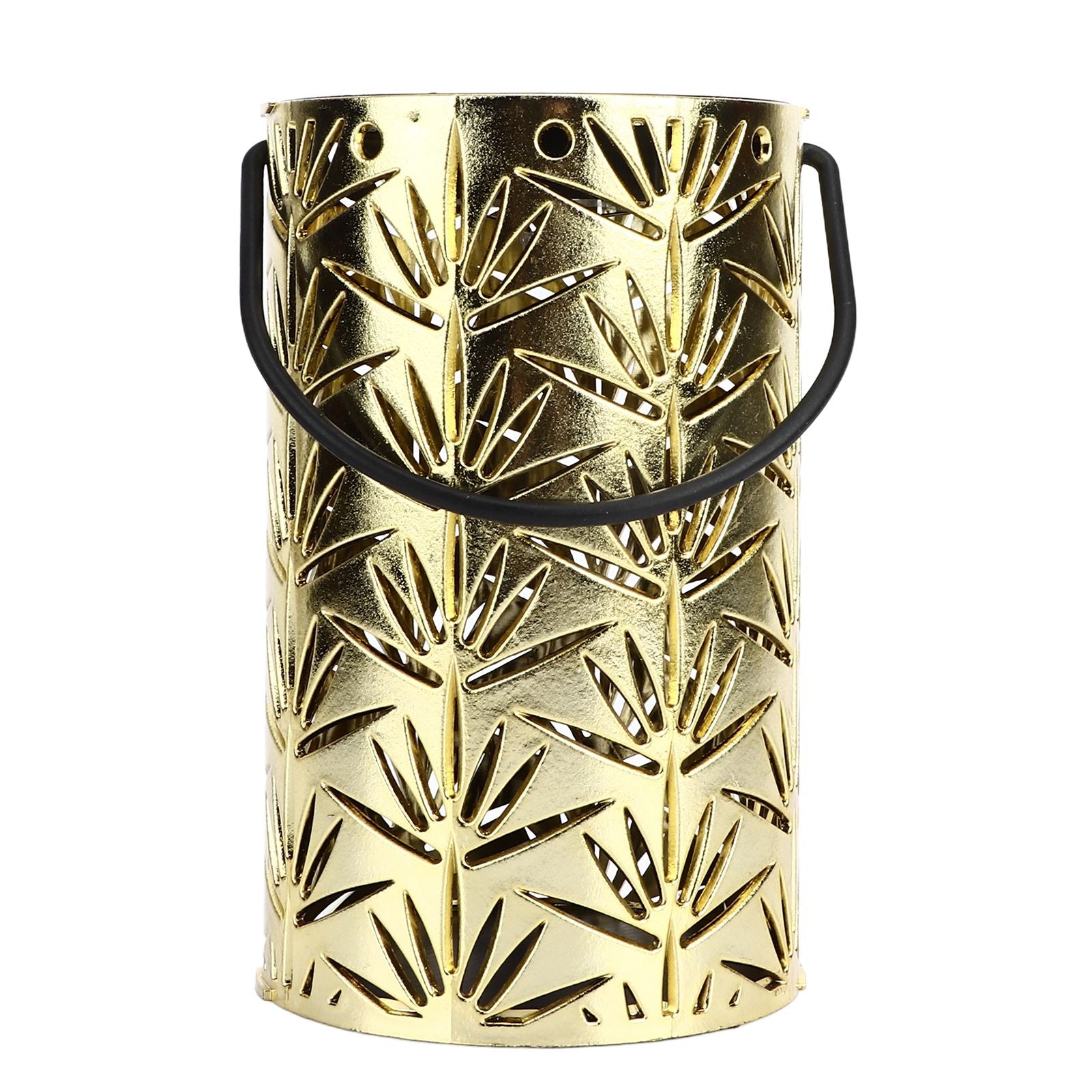LED Hanging Lantern with Leaf Hollow Pattern Portable Fireplace Lamp for Party House Yard Decoration Gold