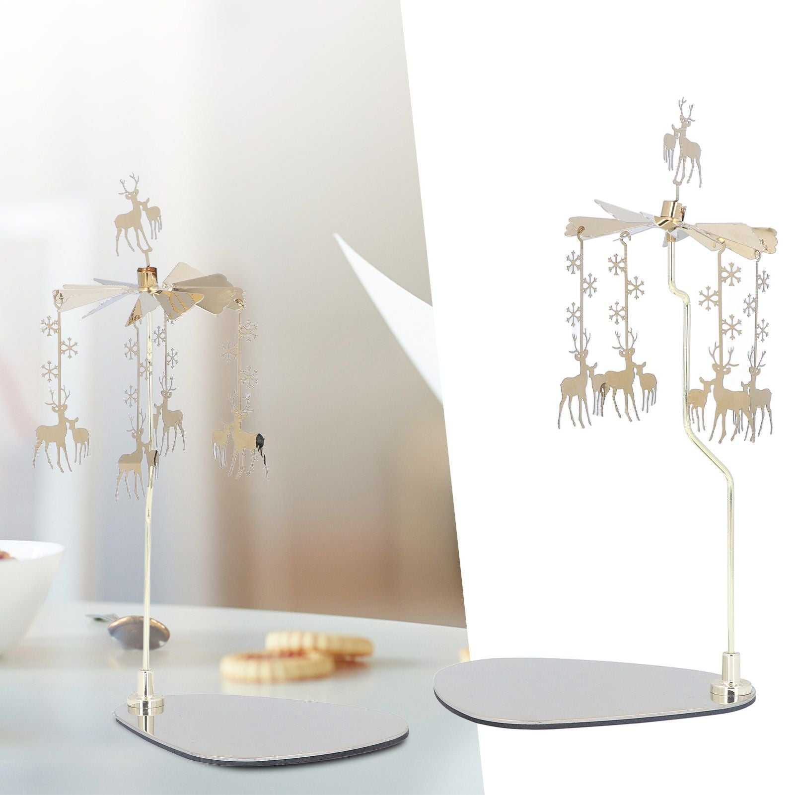 Candle Holder Round Triangle Tray Romantic European Style Stainless Steel Rotating Aromatherapy Wind Chime Candle Holder Snowflake Deer