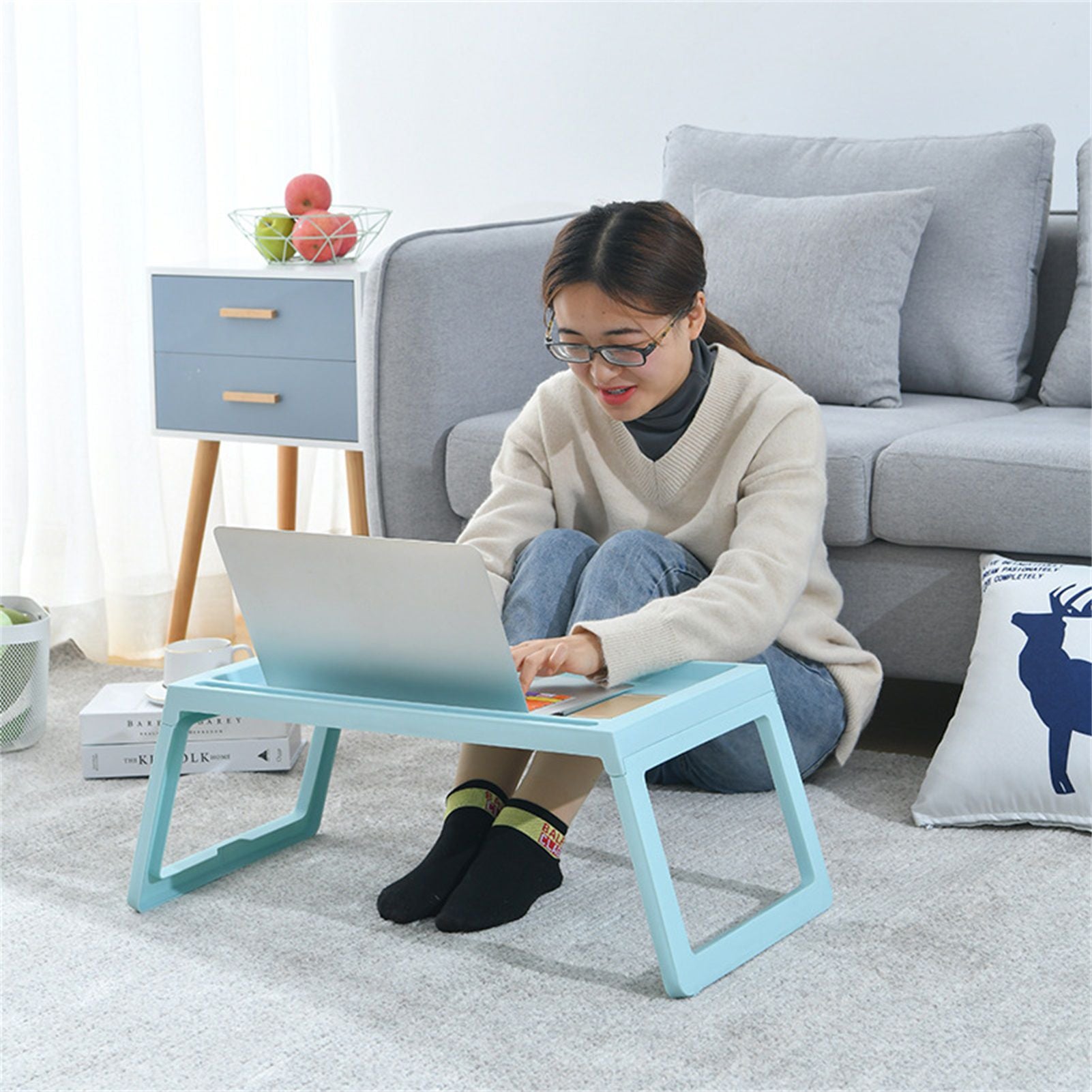 Laptop Bed Tray Table Portable Lightweight Mini Picnic Table for Laptop Working Writing Blue