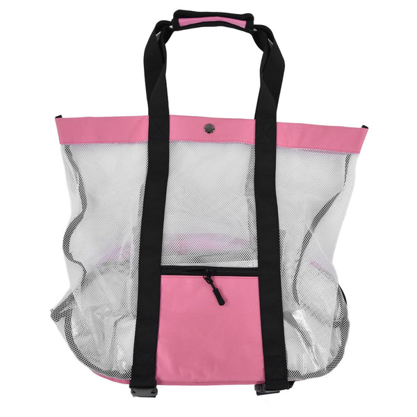 Beach Bags Mesh Cotton Oversized Storage Tote Bags for Beach Picnic Barbecue Camping Pink