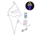 LED Neon Light Ice Cream Waterproof Battery USB Powered Hangable Decorative Remote Control Neon Sign for Home Party(White Blue )