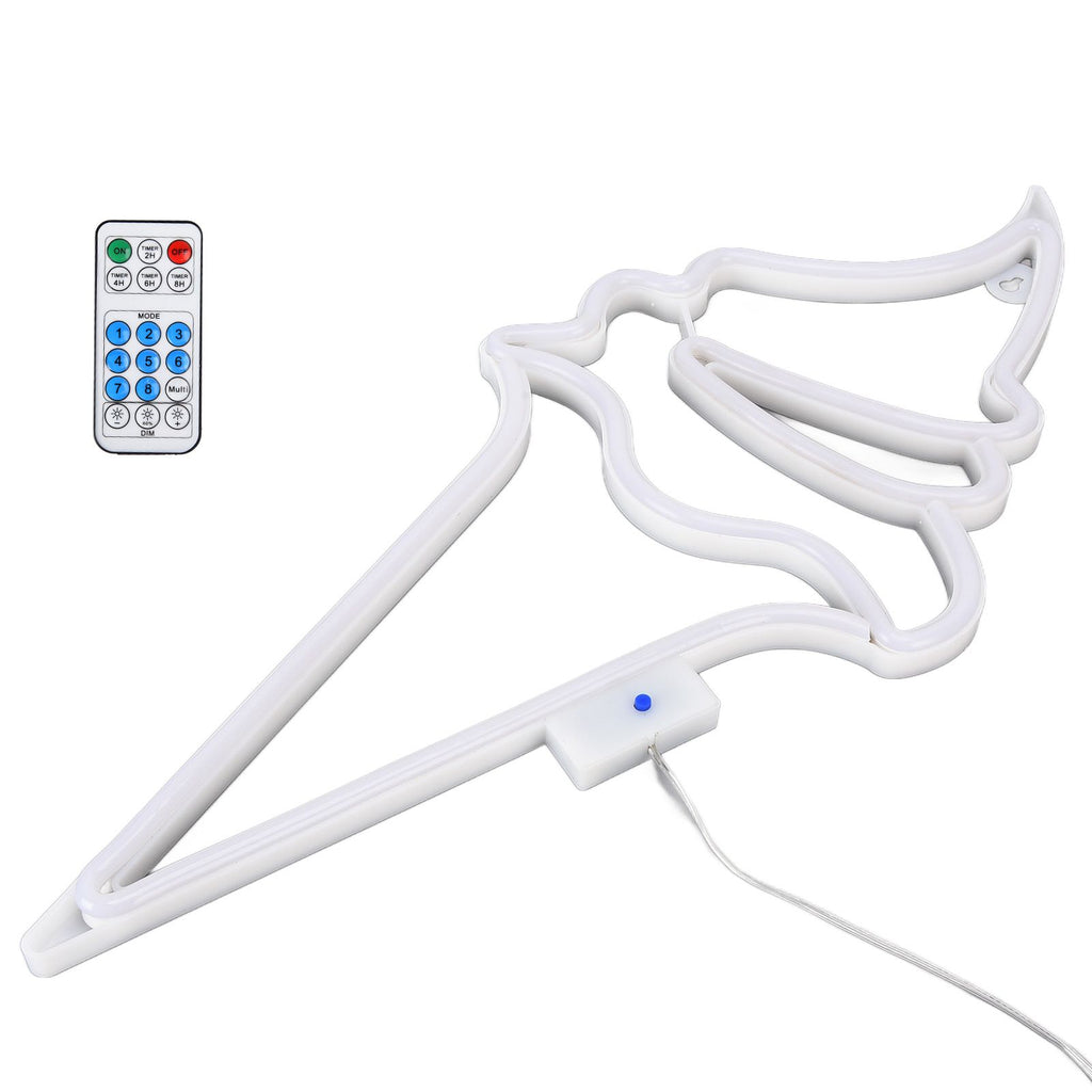 LED Neon Light Ice Cream Waterproof Battery USB Powered Hangable Decorative Remote Control Neon Sign for Home Party(White Blue )