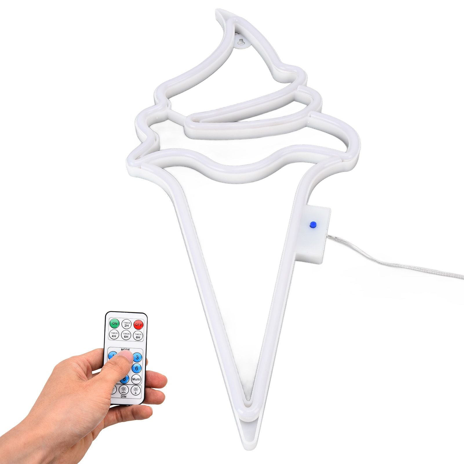 LED Neon Light Ice Cream Waterproof Battery USB Powered Hangable Decorative Remote Control Neon Sign for Home Party(White Blue )