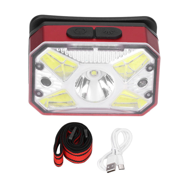 LED Headlight Outdoor COB Induction Headlight USB Charging Head Flashlight for Night RunningRed