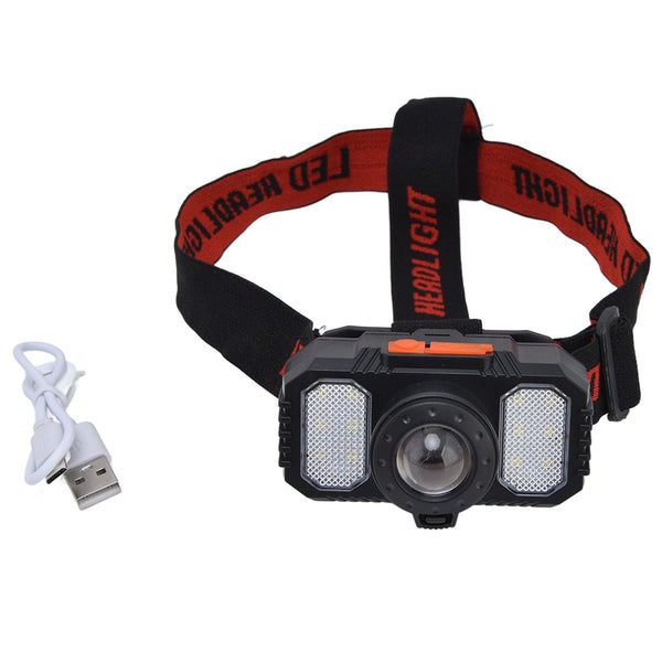 LED Headlight USB Charging Adjustable Zoom Dual Light Sources Waterproof Portable Headlight for Fishing Running