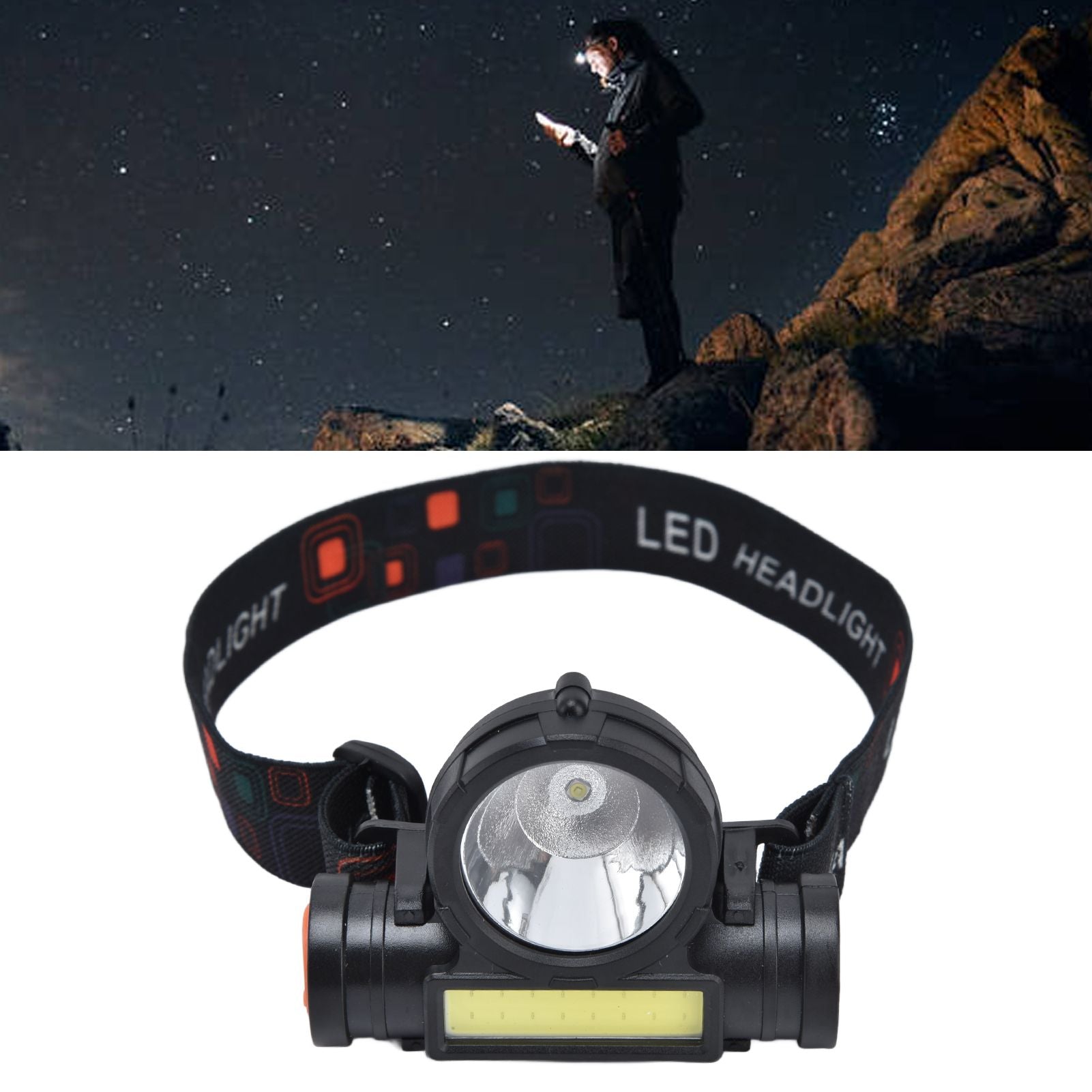 Headlamp LED COB Dual Use Adjustable USB Rechargeable Waterproof LED Headlamp for Outdoor Camping Hunting Fishing