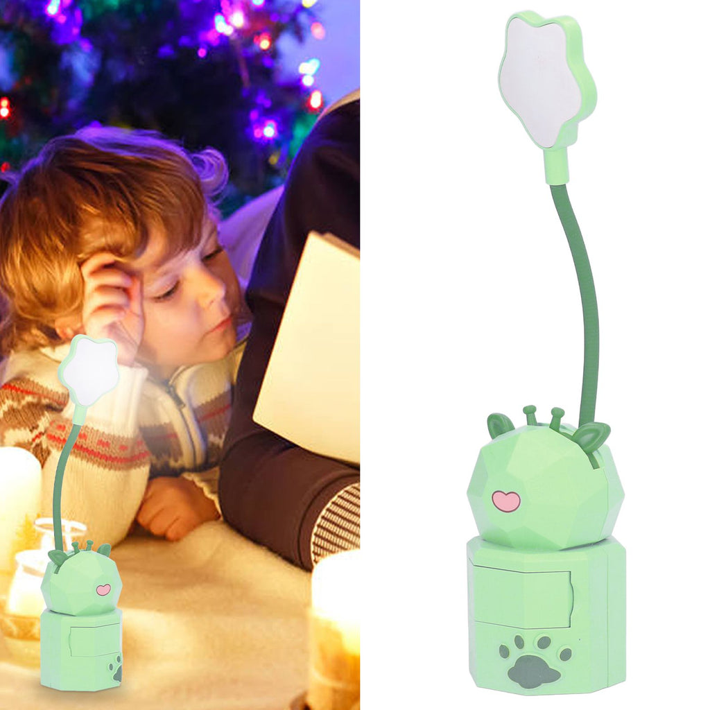 Kids Reading Light Cute Design USB Charging Warm Light 360 Degrees Gooseneck Adjustment Safe Material Kids LampGreen