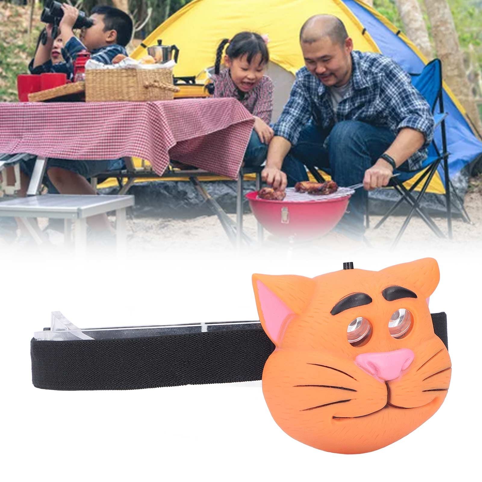Kids Headlamp Cat Shape 2 Lighting Modes Lightweight Portable Battery Power Supply Plastic Headlight for Camping
