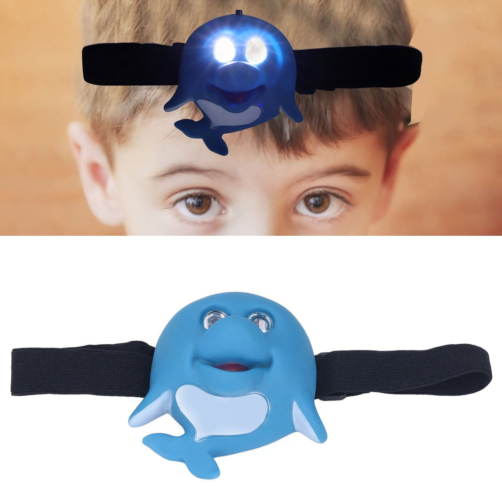 Kids Headlamp Blue Dolphin Shape Eco Friendly Plastic 2 Lighting Modes Portable Battery Powered Headlight for Outdoor
