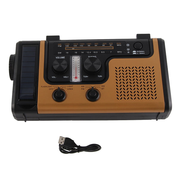 Portable LED Solar Hand Crank Radio 2000mAh AM FM SW Emergency Weather Radio with Flashlight