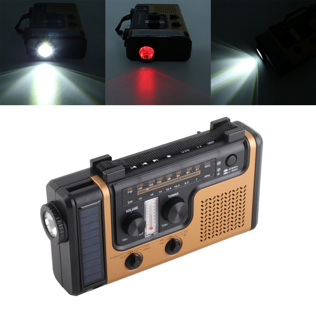 Portable LED Solar Hand Crank Radio 2000mAh AM FM SW Emergency Weather Radio with Flashlight