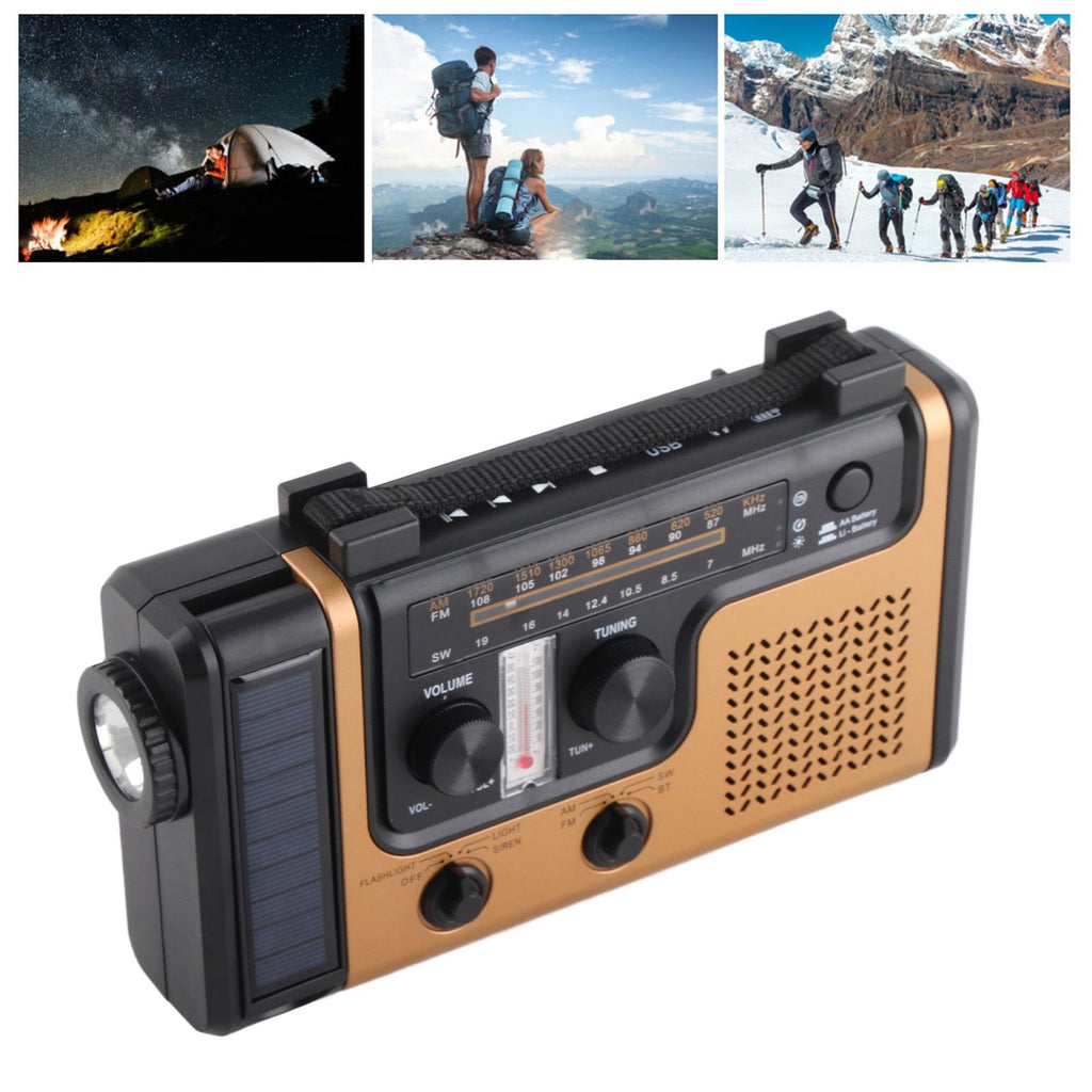 Portable LED Solar Hand Crank Radio 2000mAh AM FM SW Emergency Weather Radio with Flashlight