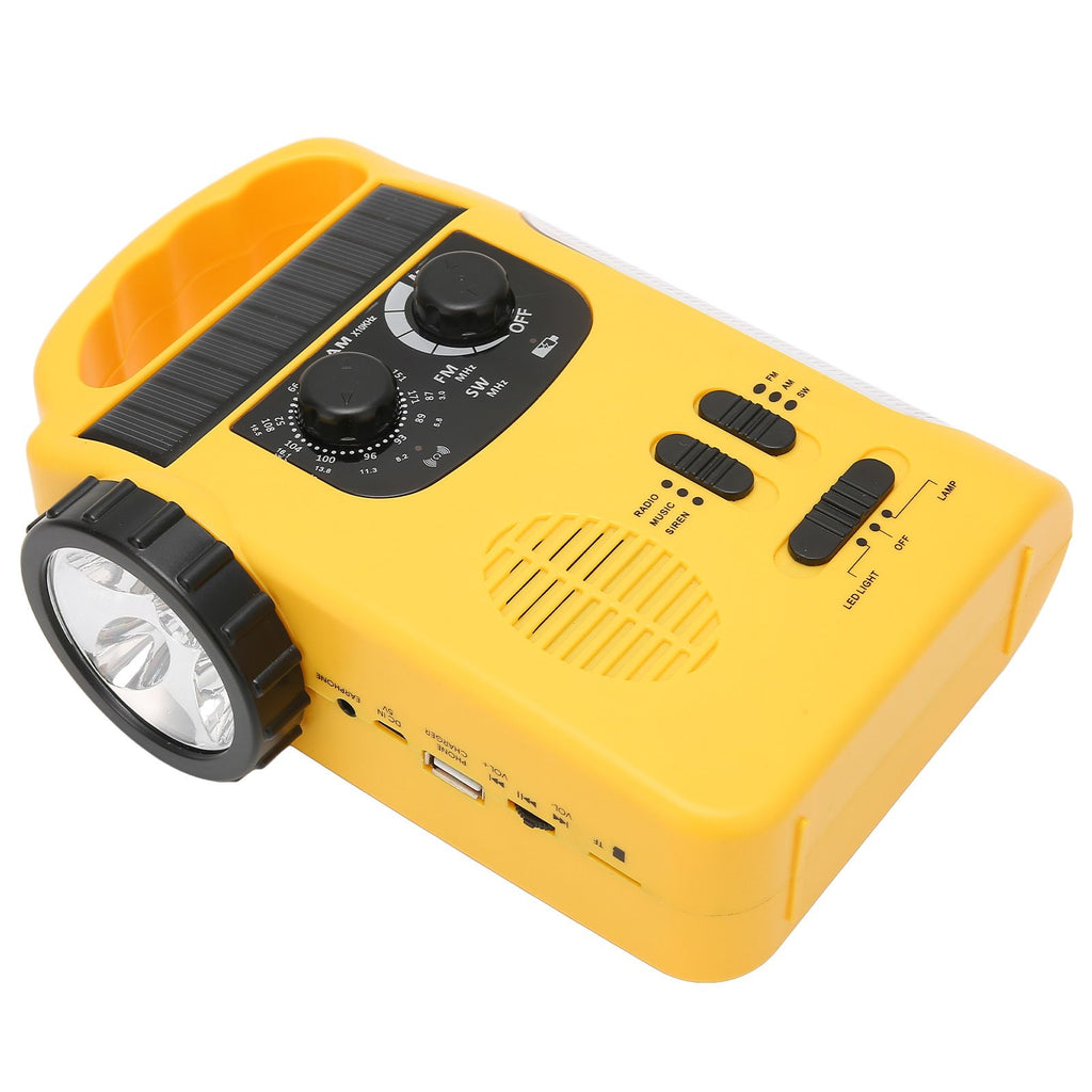 Hand Crank Solar Radio AM FM SW Emergency Radio with LED Flashlight Reading Light MP3 Player for Outdoor CampingYellow
