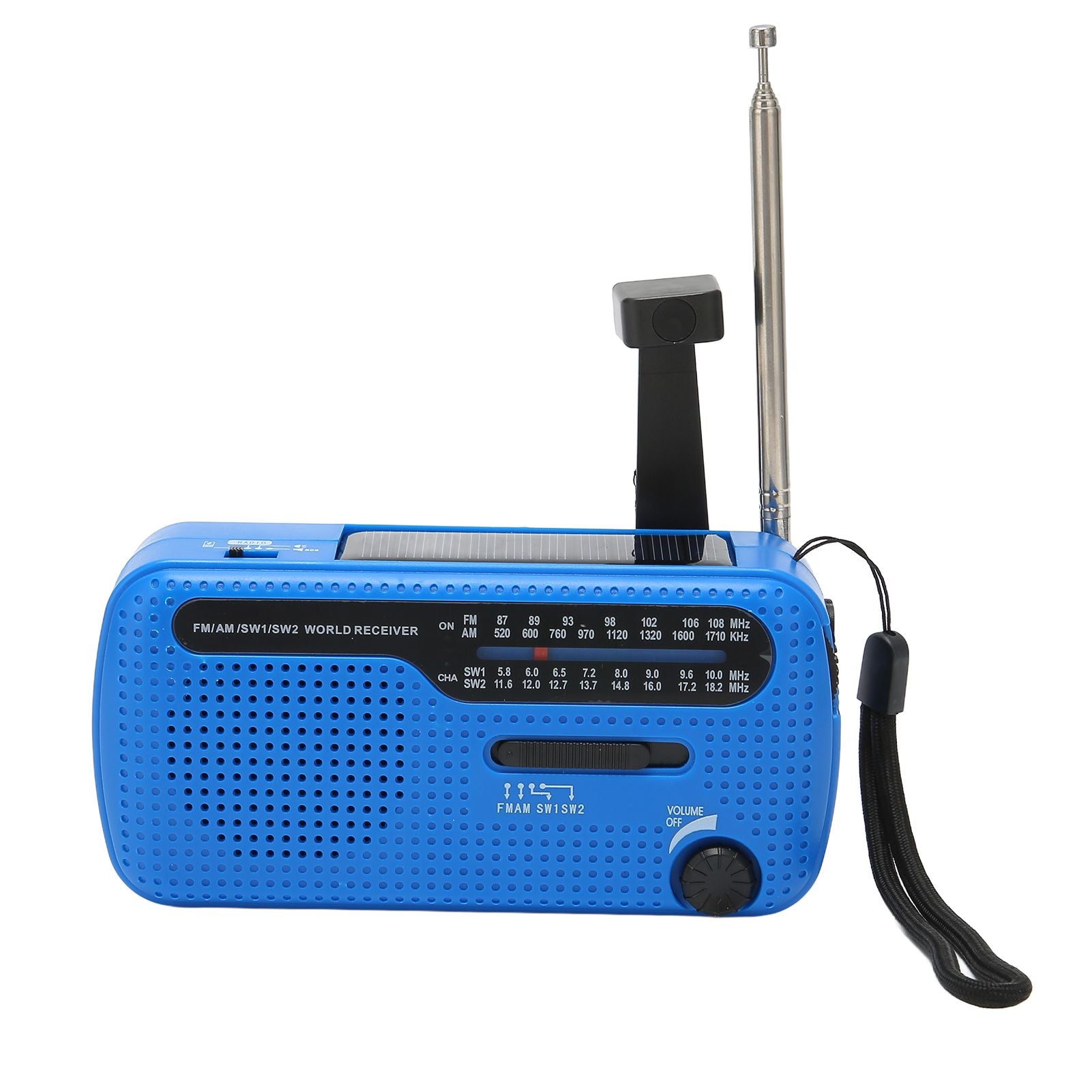 Hand Crank Solar Radio AM FM SW1 SW2 Camping LED Flashlight Multiband Camping Emergency Radio for OutdoorBlue