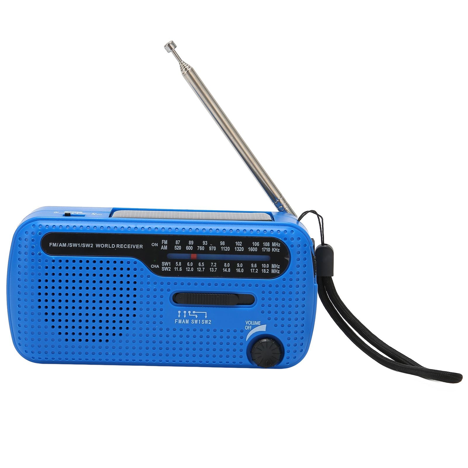 Hand Crank Solar Radio AM FM SW1 SW2 Camping LED Flashlight Multiband Camping Emergency Radio for OutdoorBlue