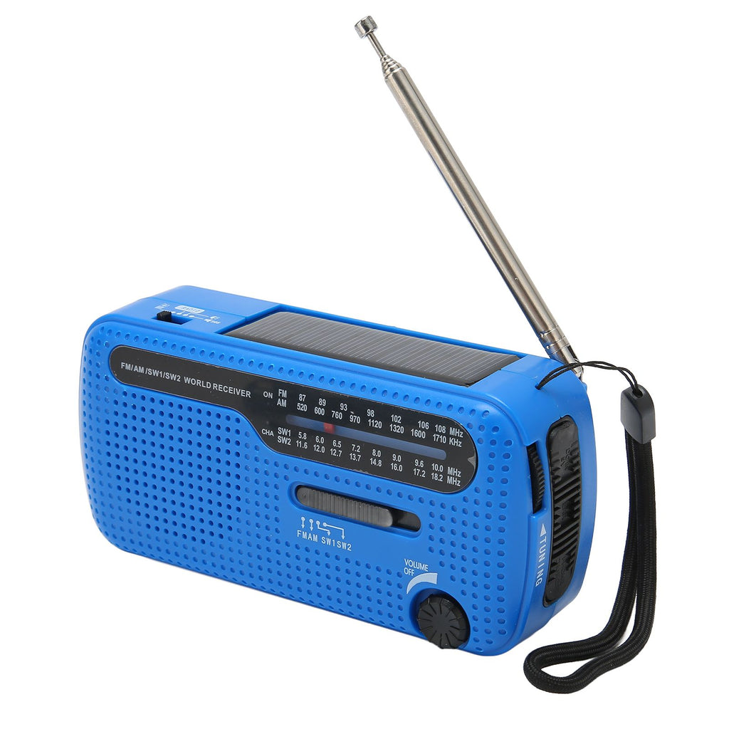 Hand Crank Solar Radio AM FM SW1 SW2 Camping LED Flashlight Multiband Camping Emergency Radio for OutdoorBlue