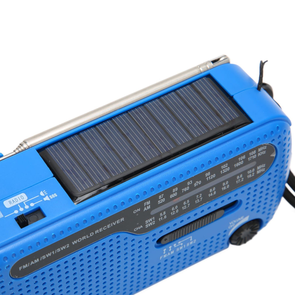Hand Crank Solar Radio AM FM SW1 SW2 Camping LED Flashlight Multiband Camping Emergency Radio for OutdoorBlue