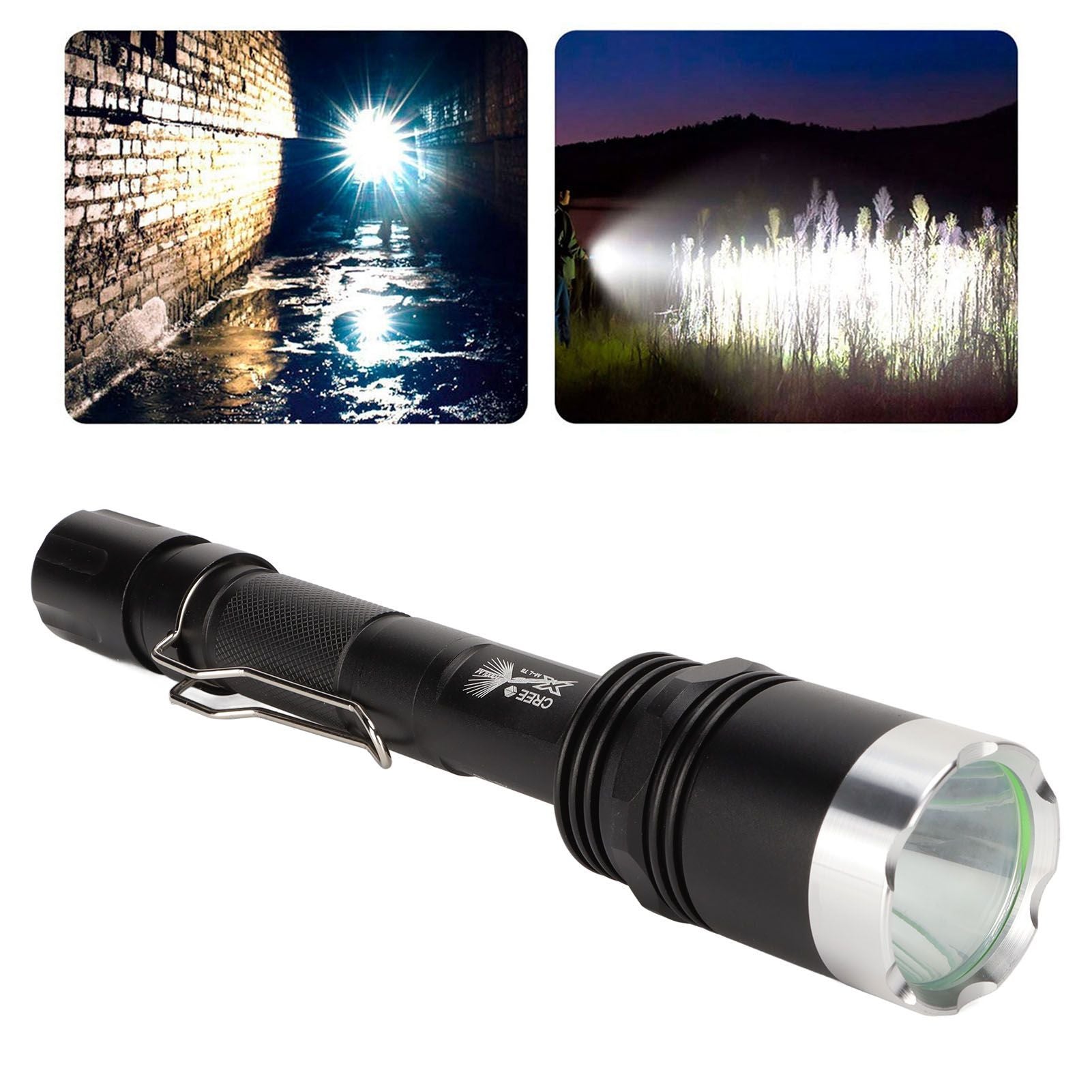 Camping Flashlight 5000LM Lengthened IPX5 Waterproof Anodized Black T6 Lamp Beads White Light Outdoor Flashlight