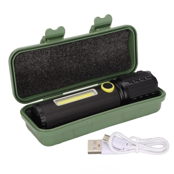 Mini Flashlight Strong Light 3 Modes Telescopic Zoom Portable Rechargeable for Camping Emergency Outdoor