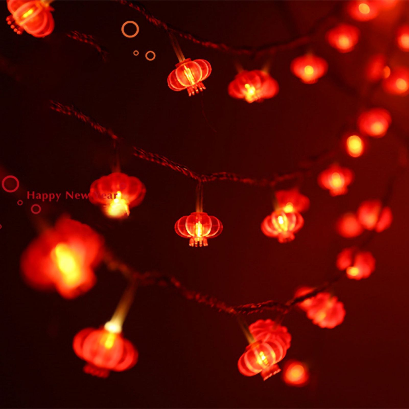Red Chinese Lantern String Lights LED Light Beads Waterproof New Year Lantern with PVC Shell for Courtyards Without Tassel 3meters/9.8ft 20 Lights
