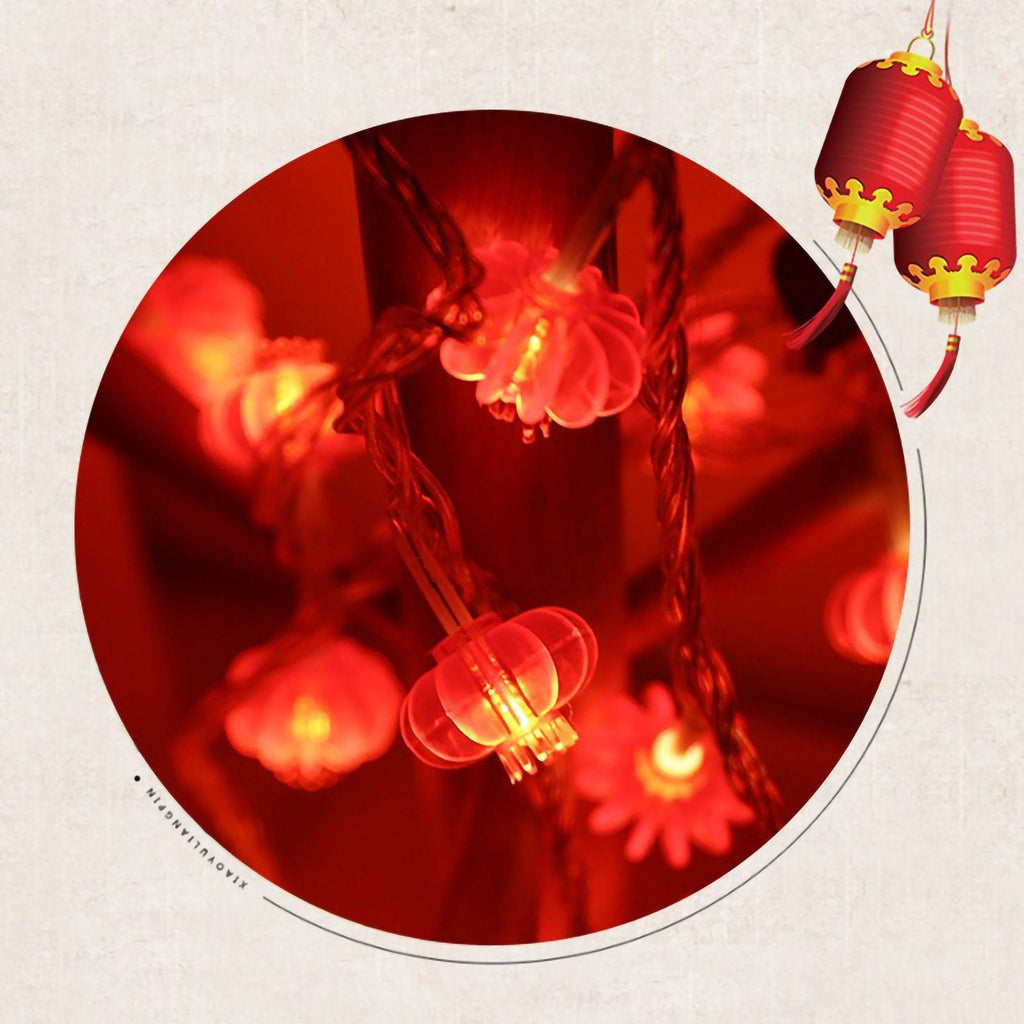 Red Chinese Lantern String Lights LED Light Beads Waterproof New Year Lantern with PVC Shell for Courtyards Without Tassel 3meters/9.8ft 20 Lights